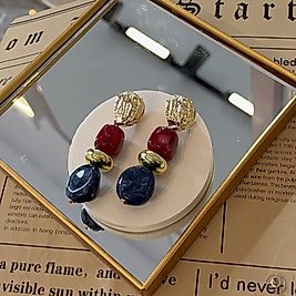 Lacivert Taş Kombinli Küpe