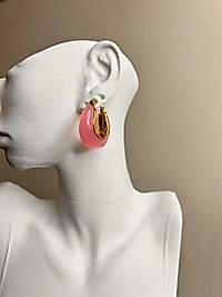 Altın Pembe Oval Küpe Model Çelik Küpe