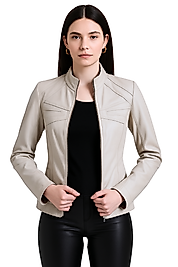 Azalea Hakiki Deri Kadın Ekru Ceket