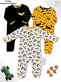 Sevimli Batman %100 Doğal Pamuk 3'lü Bebek Tulum 0-18 Ay (UNİSEX) BEBEK TULUM