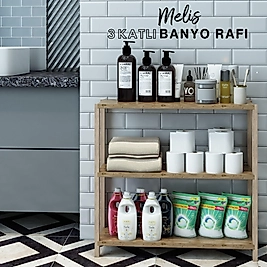 Melis 3 Katlı Ahşap Banyo Rafı / Dekoratif Raf / Çok Amaçlı Kullanım ( Atlantik Çam )