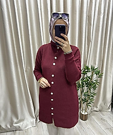 Taşlı düğmeli Angora hırka