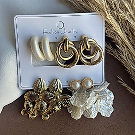 Gold Kelebek Kombinli Küpe Seti