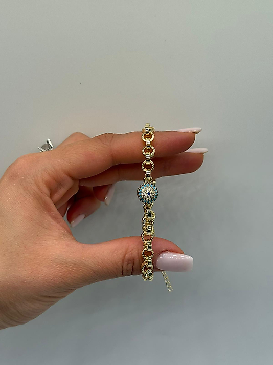 XUPİNG Nazar Boncuk Detaylı VIP Çelik Bileklik – 14K Altın Renk