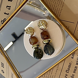 Kahveden Taş Kombinli Küpe