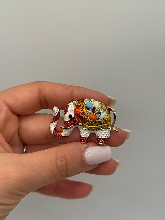 Renkli Taş Detaylı Fil Figürlü Broş