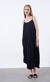 KADIN PREMİUM KIRIŞIK ASKILI ELBİSE SİYAH