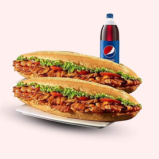 2'li Tam Porsiyon Ekmek Arası Döner + 1,5 Litre Kola Menü