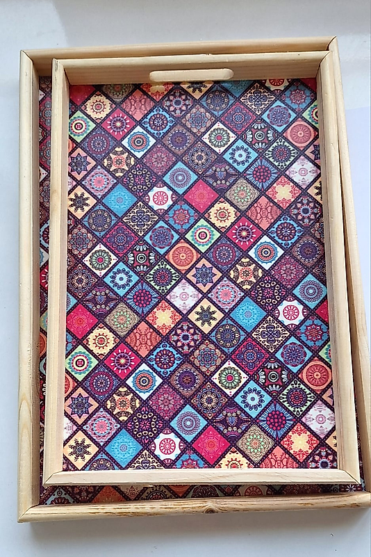 Dekoratif Desenli Ahşap Tepsi(2li)