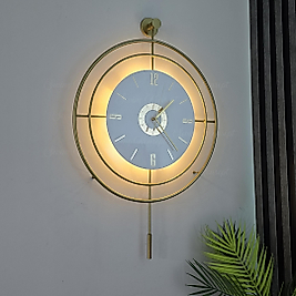 Led'li Gold Target Kristal (BÜYÜK BOY 50 X 75 Cm), Modern Dekoratif Sarkaçlı Metal Duvar Saati