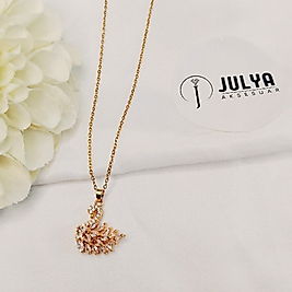 ÇELİK GOLD RENK TAŞLI FLAMİNGO UÇLU 45+5 CM KARARMAZ PASLANMAZ KOLYE