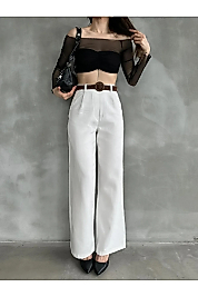 Beli Kemerli  Pantolon - BEYAZ