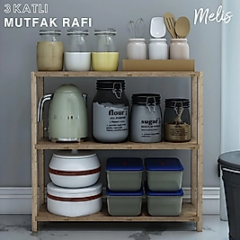 Melis 3 Katlı Ahşap Mutfak Rafı / Dekoratif Raf / Çok Amaçlı Kullanım ( Atlantik Çam )