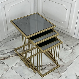 Çubuklu Zigon Sehpa -Gold (Füme Aynalı)