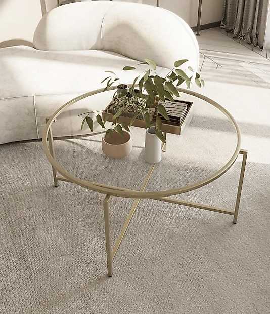 MAT GOLD YUVARLAK ORTA SEHPA ŞEFFAF CAM