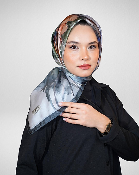 Dijital Kristal Eşarp Pastel Yaprak Desenli