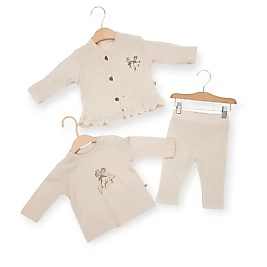 Kız Bebek Yelekli Alt Üst Üçlü Takım