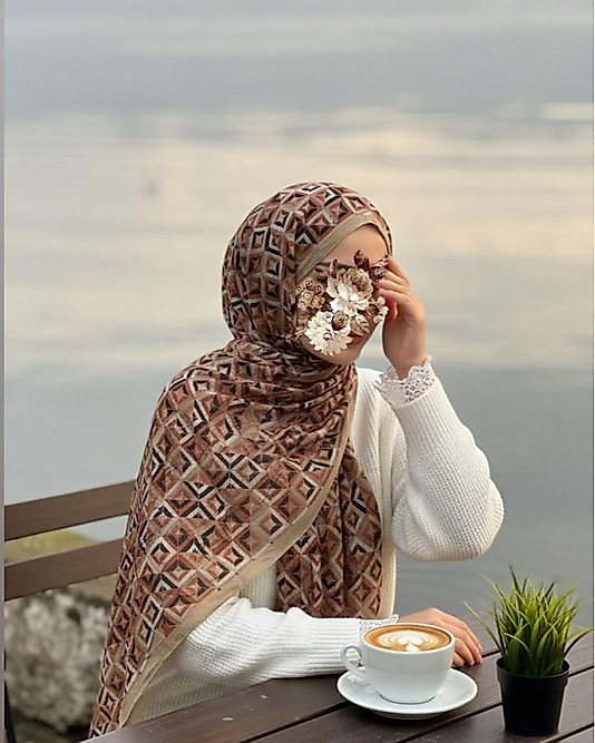 Labirent Desen Pamuk Kraş Şal-Kahve