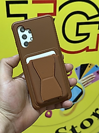 Samsung Galaxy A32 Kartlıklı Standlı Deri Telefon Kılıfı Kahverengi