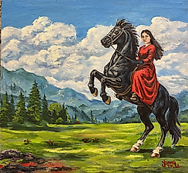 Şaha kalkan at ve kız