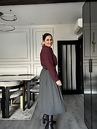 Çift Kemerli Midi Boy Etek