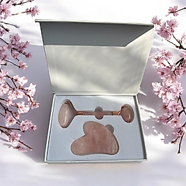 Gua Sha Roller Pembe Kuvars Set
