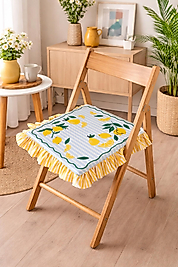 Limon Desenli Fırfırlı Marin Sandalye Minderi