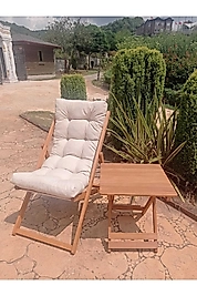 Şezlong Masalı Bahçe/balkon/teras/plaj Katlanır Ikili - 1 Şezlong 1 Masa / bej