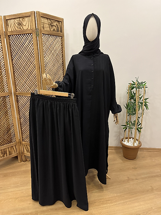 Hesna Cilbab Takım - Tensel Siyah