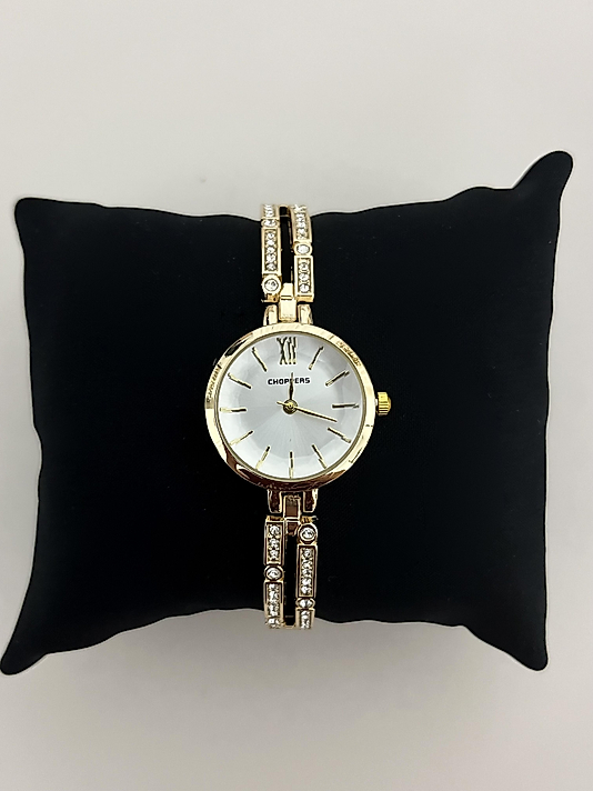 Gold Tamamı Taşlı Yuvarlak Saat