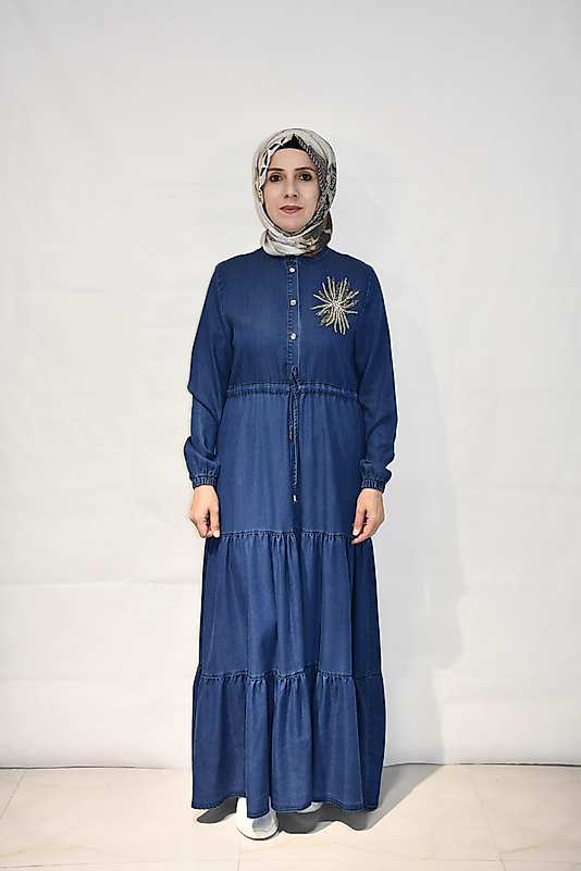 Taşlı Tencel Elbise