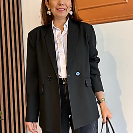 2 düğmeli tam kalıp siyah blazer ceket