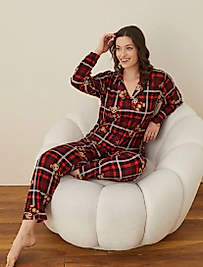 BOYRAZ SÜET DÜĞMELİ UZUN KOL PİJAMA TAKIMI