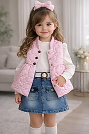 şişme yelekli badili kot etekli üçlü takım