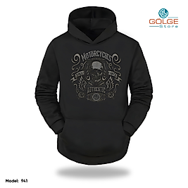 Motorcu Model Slimfit Kapüşönlu Hoodie Erkek kadın Sweatshirt