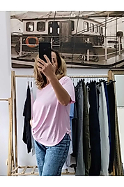 Kadın Modal Kumaş Pembe V Yaka T-shirt