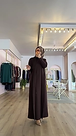 Hâbel Elbiseli Hırka Takım Kahverengi