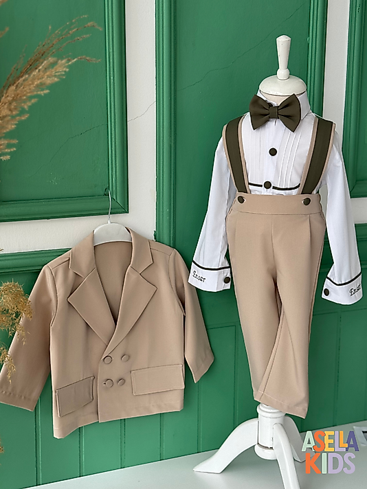 Erkek Çocuk Bej Salopet Takım - Ceketli Model