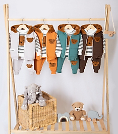 PELÜŞLÜ AYICIK DESENLİ 3'LÜ TAKIM TURUNCU