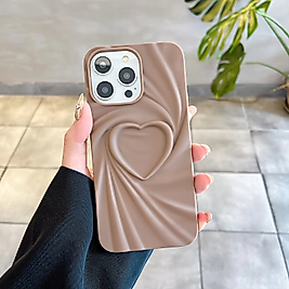 iPhone 11 Kalpli Kabartmalı Silikon Telefon Kılıfı Kahverengi