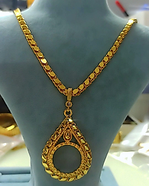 22K Altın Kaplama 60 Cm Arpa Zincirli Tam Altın Çerçeveli Kolye
