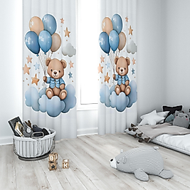 Minibabyrooms Ayıcık ve Balonlar Temalı Fon Perde