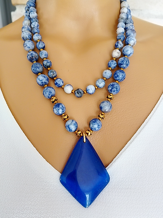 SODALİT -HEMATİT ,İKİLİ KOLYE