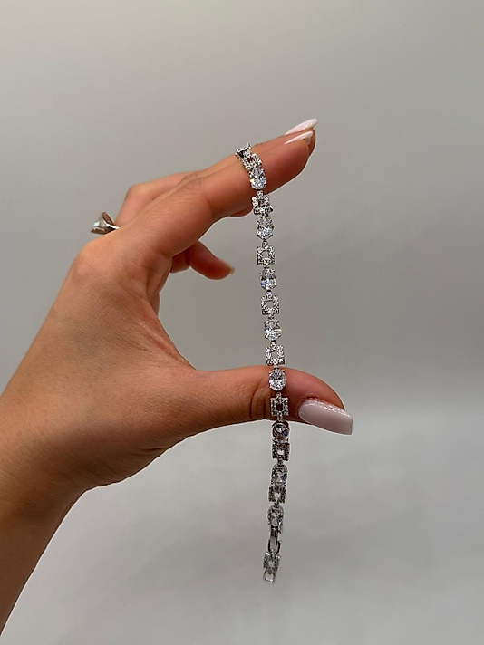 Kare & Yuvarlak Zirkon Taşlı Xuping VIP Çelik Gümüş Renk Kadın Bileklik