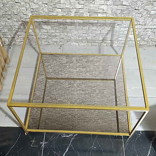 MAT GOLD KARE ORTA SEHPA ÜST ŞEFAF CAM ALT BRONZ AYNA