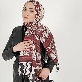 Etnik Yaprak Desenli Etro Pamuk Soft Şal  - BORDO