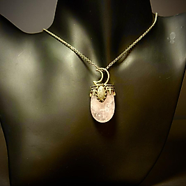 Pembe Kuvars Taşı Çelik Kolye