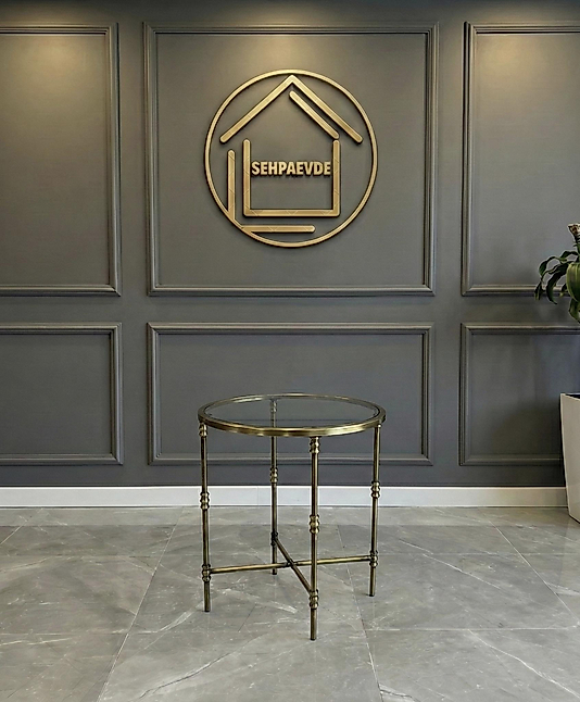 ESKİTME KAPLAMA TORNALI YUVARLAK YAN SEHPA ŞEFFAF CAM