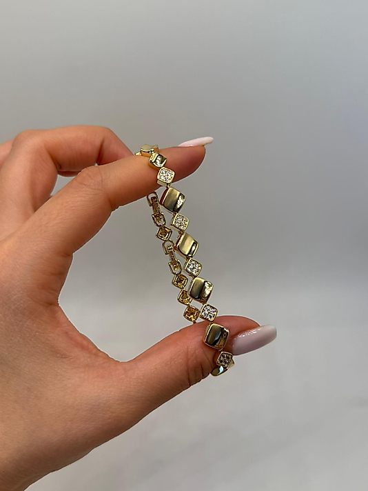 Xuping Zirkon Taşlı Geometrik Gold Bileklik