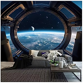 UZAY İSTASYONU DUVAR HALISI (180CM X 110CM) ÇOCUK ODASI & OFİS & SALON KURULUM GEREKTİRMEZ MODEL I